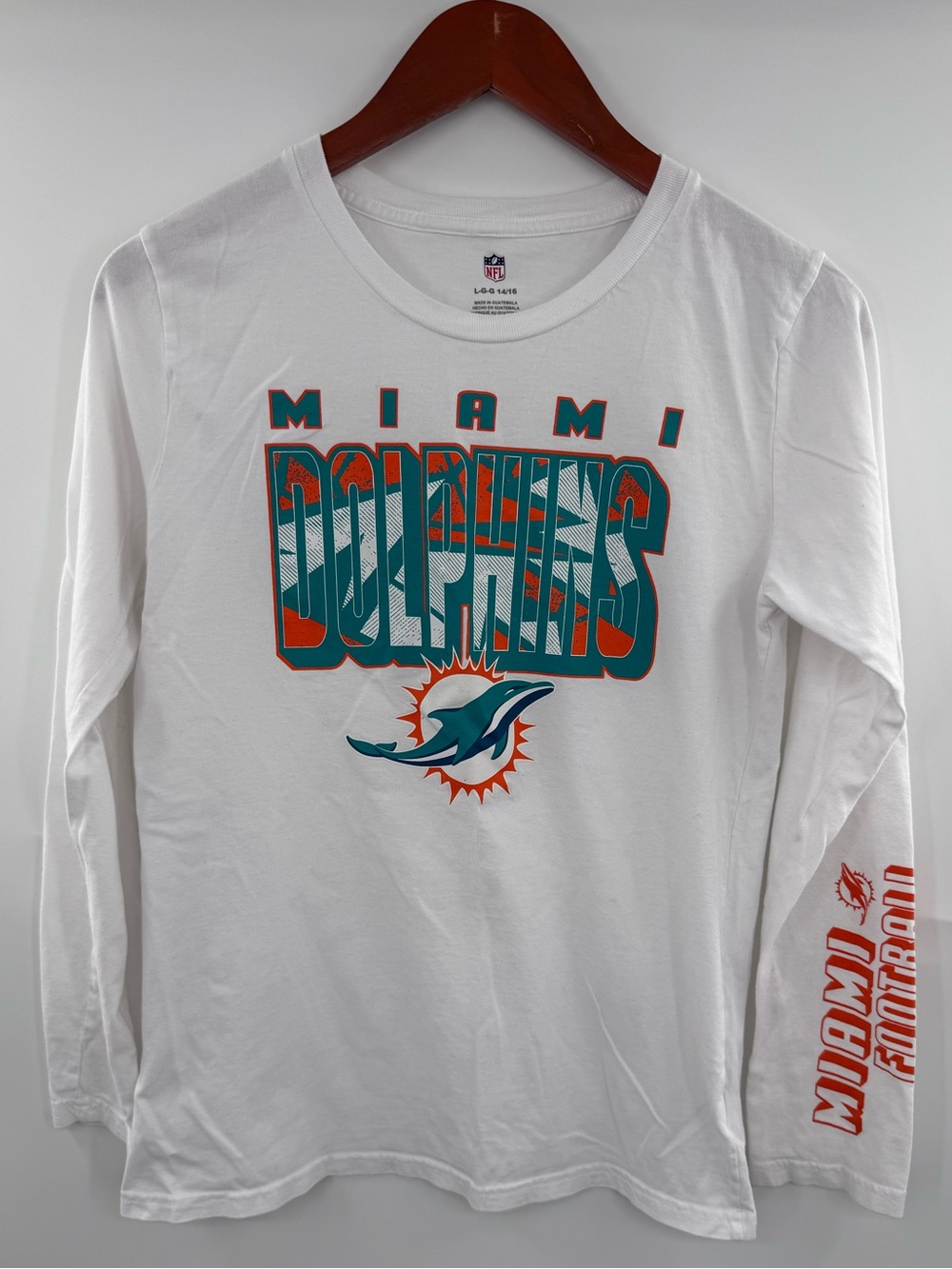 Miami Dolphins NFL Youth L 14/16 Long Sleeve Graphic T Shirt White Football